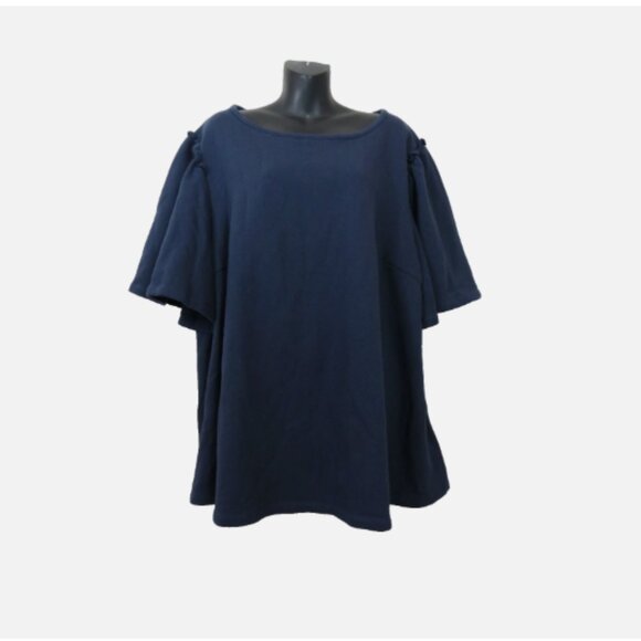 Anthropologie Eri + Ali size 3X Short Sleeve Sweatshirt Blue Ruffle Bell NEW - Picture 1 of 6